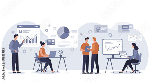 Data analysis at the office team analyzing data working in modern office concept for teamwork and business strategy use for presentations reports