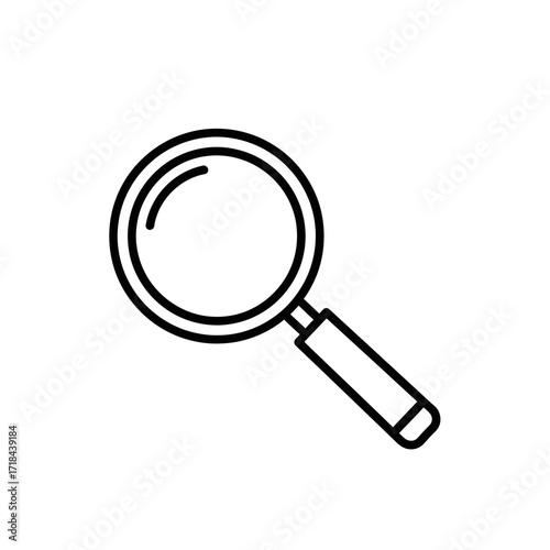Minimalist Magnifying Glass Vector Icon in Black Outline for Search and Exploration