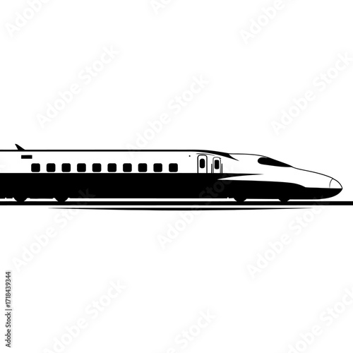 Minimalist High Speed Train Vector Illustration in Black and White Modern Geometric Style