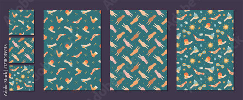 Flat seamless pattern with sunscreen bottle and tube shapes, sunblock cream set for skin care. Sunscreen lotion and SPF cosmetic hold in two forms for summer protection, modern style collection.