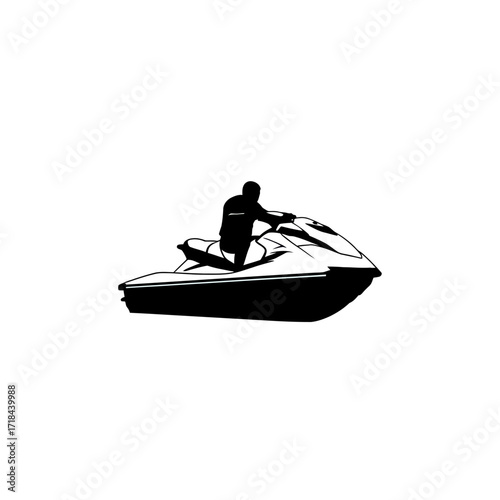Minimalist Jet Ski Rider Vector Illustration in Black Silhouette Style