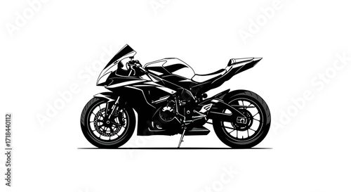 Detailed Motorcycle Vector Illustration with Black and White Contrast Modern Minimalist Style