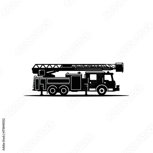 Detailed Fire Truck Vector Illustration in Black Silhouette Style