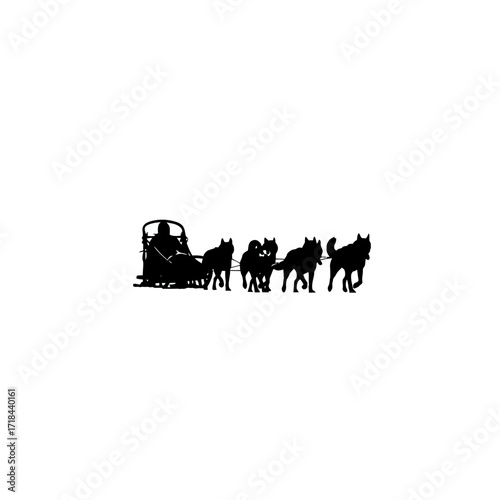 Silhouette Vector Illustration of Dog Sled Team with Sleigh in Minimalist Black Design