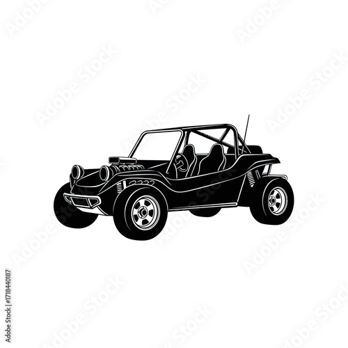Illustration Vector of Detailed Buggy Car in Black and White Minimalist Style