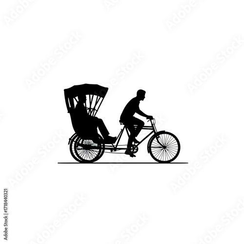 Minimalist Rickshaw Vector Illustration with Black Silhouette Elements