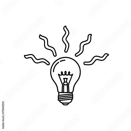 Minimalist Light Bulb Vector Illustration with Wavy Line Elements Black and White