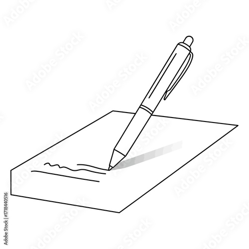 Minimalist Pen Writing Vector Illustration with Black Line Art on White Background