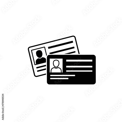 Minimalist Identification Card Vector Icon Set with Black Silhouette Elements