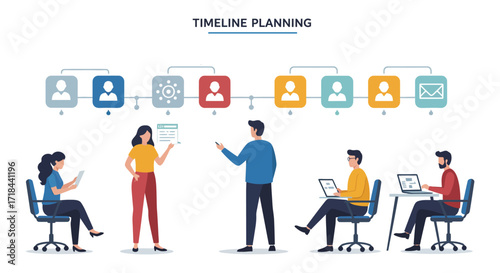 timeline planning meeting team collaborating on project tasks and strategy at modern office fostering teamwork communication and achieving business goals