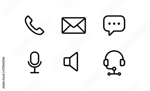 Minimalist contact icons set featuring communication and customer service symbols