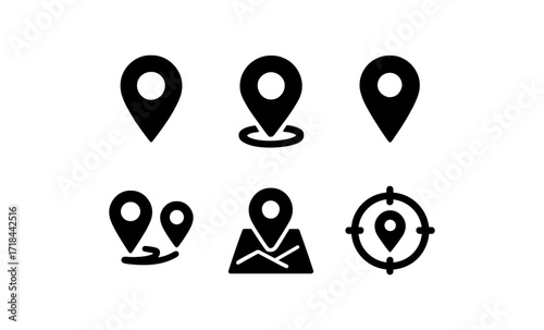 Minimalist location pin icons set: navigation and mapping symbols