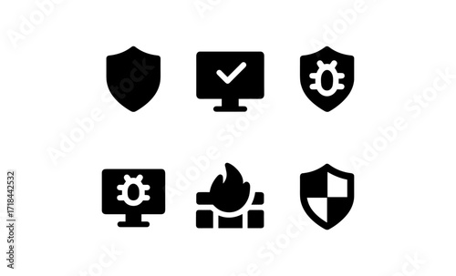 Icon set of security and cyber protection symbols in flat design