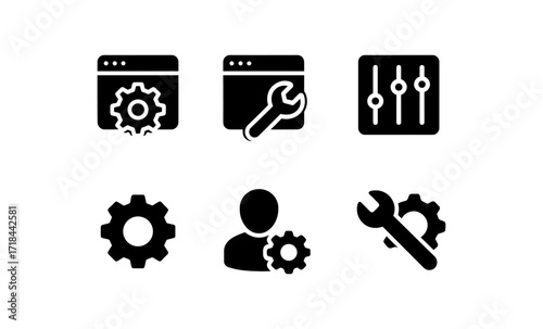 Simple black icons for web settings and configuration tools