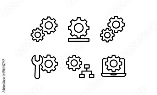 Set of linear gear icons for technology and maintenance concepts