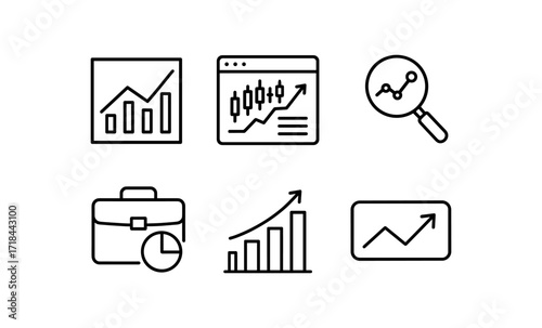 Simple line icons representing business growth and data analysis