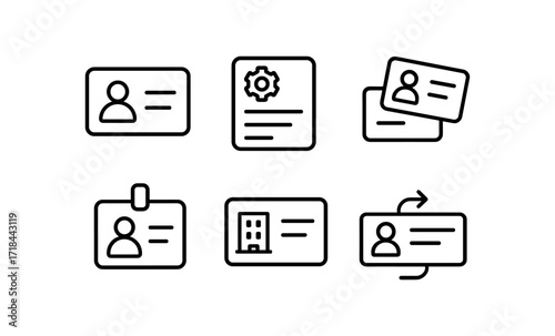 Minimalist identity card icons set in simple linear style for business use