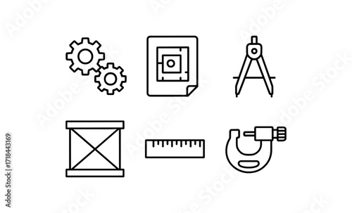 Industrial engineering icons: tools and components in linear design