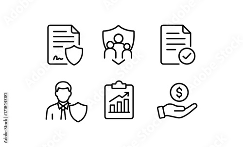 Simple line icons for insurance and business concepts
