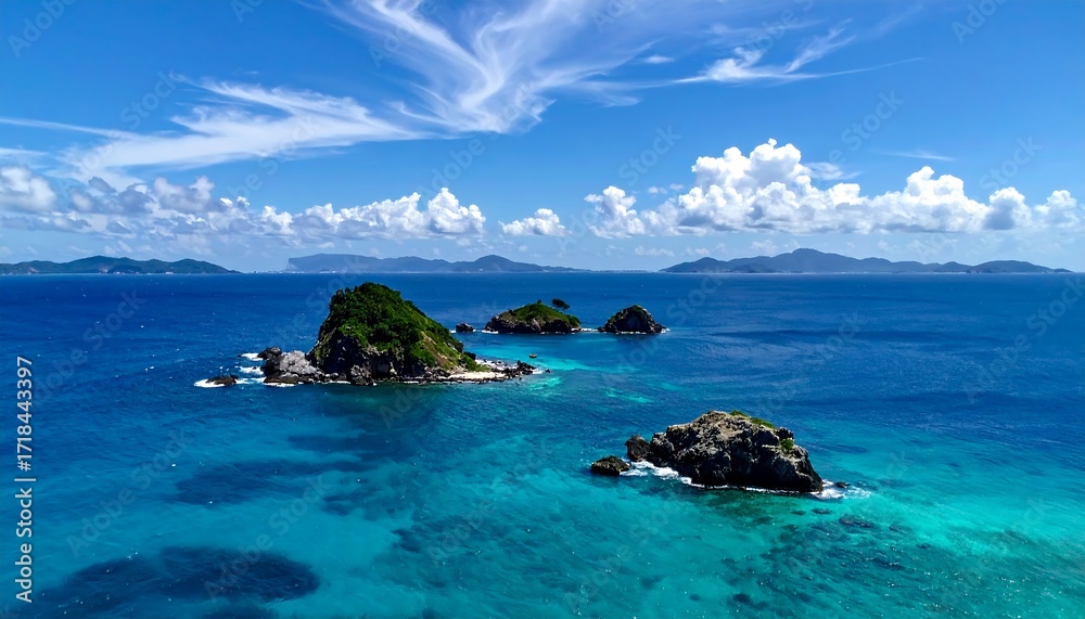 Fototapeta premium Turquoise islands in a vibrant blue sea