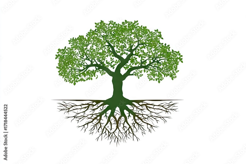 Obraz premium Majestic tree with extensive roots against a white background.