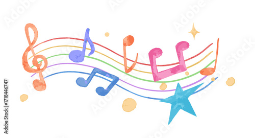 Watercolor Music Notes. Vector illustration for your creative design. 