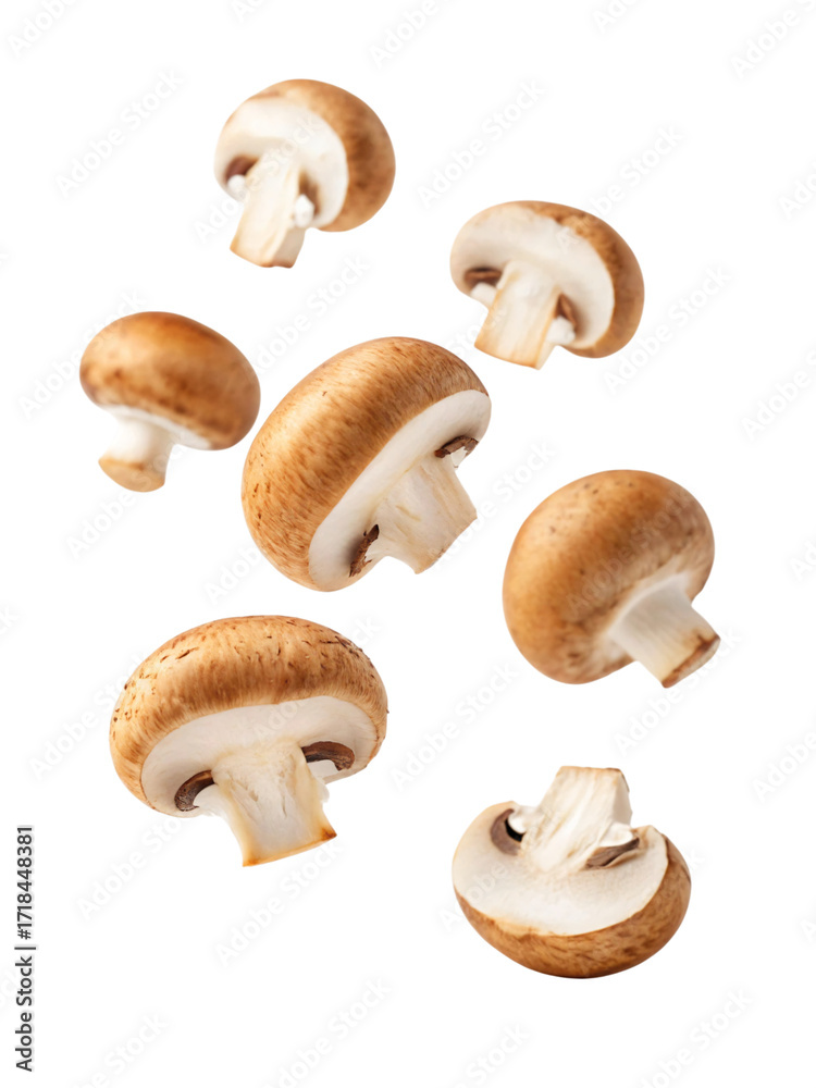 Fototapeta premium Fresh brown mushrooms floating ready for healthy cooking, add vibrant earthy flavor to your dish with these organic ingredients