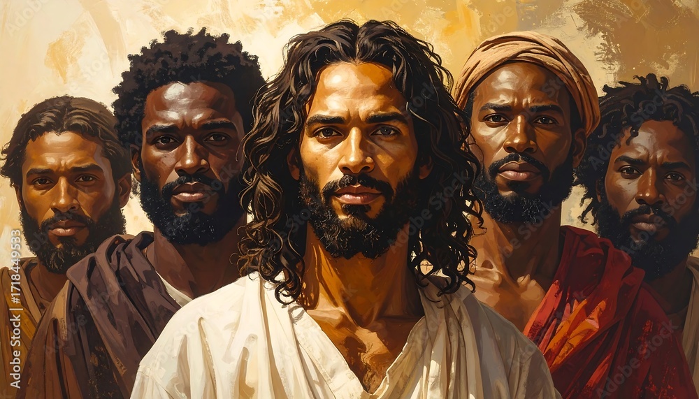 Naklejka premium Diverse depiction of Jesus and disciples