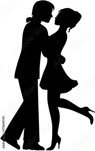 Silhouette black and white a man and a woman are in love and happy always vector