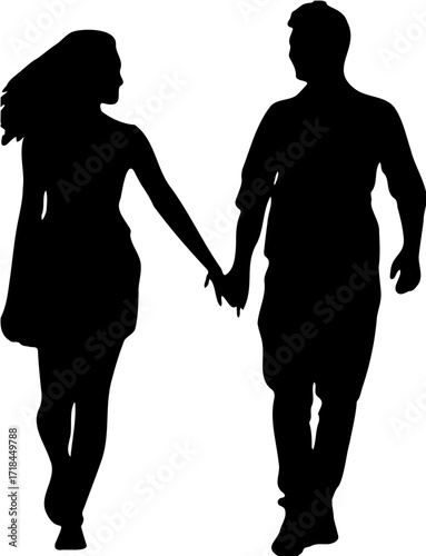 Silhouette black and white a man and a woman are in love and happy always vector
