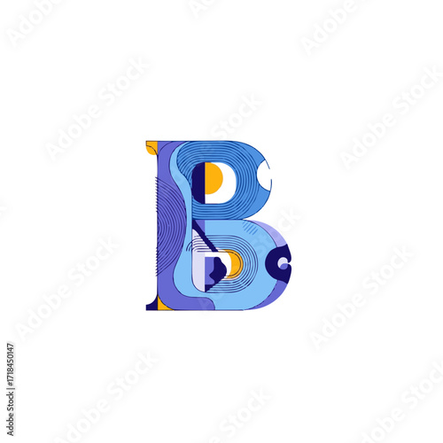 Colorful abstract letter B typography design. Modern initial illustration with fluid shapes and layered patterns, isolated on a white background