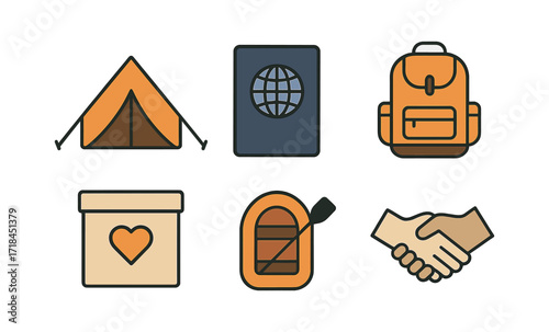 Outdoor adventure icons on gradient background for travel and camping