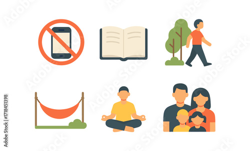 Lifestyle choices: digital detox, family time, meditation, reading, nature walks, relaxation