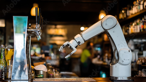 Robotic arm at a bar preparing drinks in a modern establishment