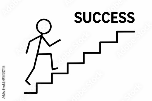 business man standing on a ladder. stickman figure climbing the ladder of success, business concept