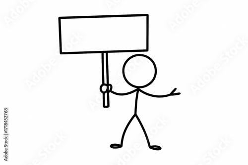 Stickman figure with blank board, space for text