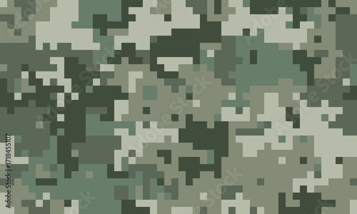 Abstract pixelated camouflage pattern in shades of green and beige.  Perfect for backgrounds, textures, or militarythemed designs.  Versatile and stylish, evokes a sense of concealment and mystery.