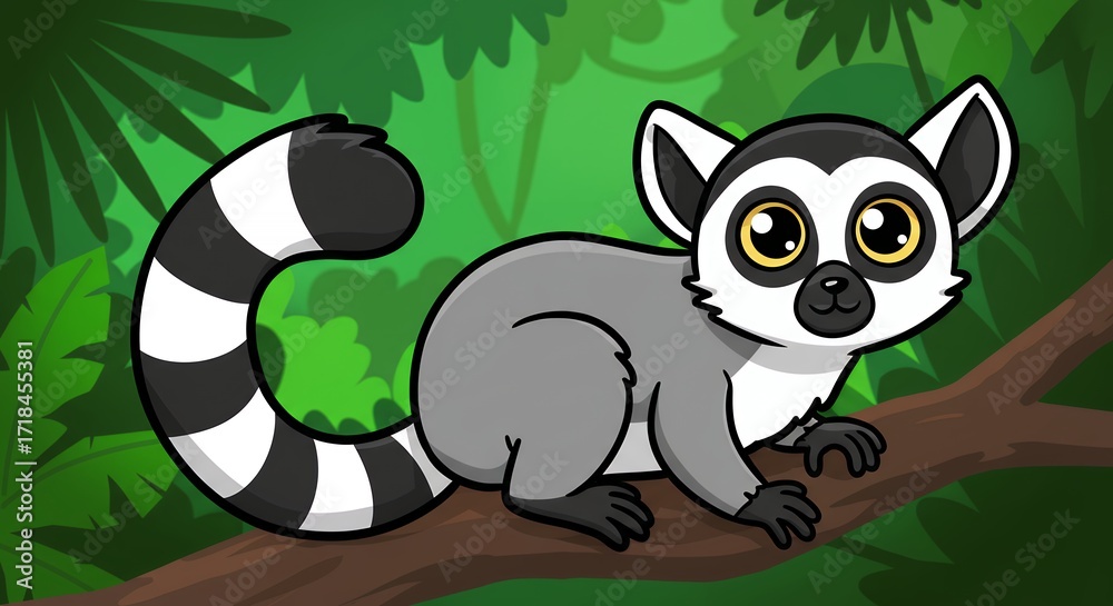 Obraz premium Cute ringtailed lemur illustration
