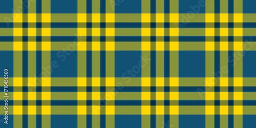 Classic plaid pattern in shades of blue, gold, and green. Versatile textile design for backgrounds, fashion, and craft projects. A warm, timeless, and elegant style.