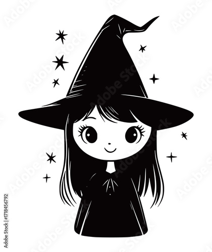 Little Witch Cartoon- Cute Halloween Illustration