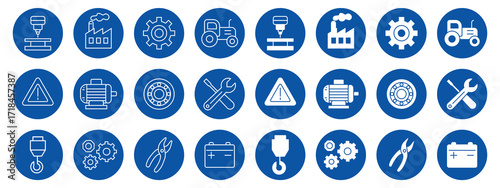Blue Industrial Icons Set for Manufacturing and Engineering Applications