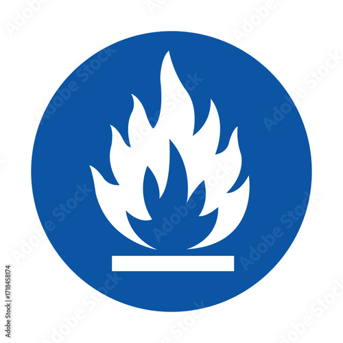 Blue Safety Icon Representing Flammable Material Warning Sign