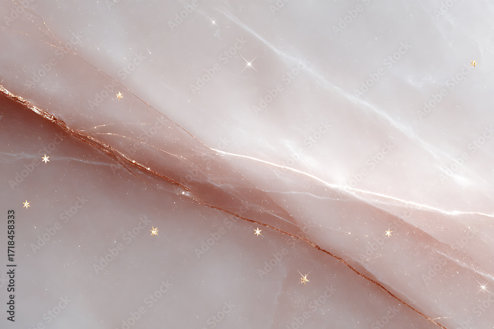 Fototapeta premium luxurious holiday marble texture, marble texture with rose gold and silver streaks, subtle stars and snowflakes, shimmering lights, luxury seamless pattern