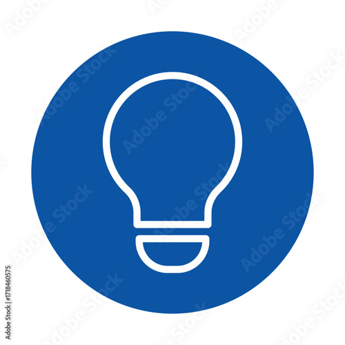 Simple Light Bulb Outline on Blue Circle Background for Creative Concept