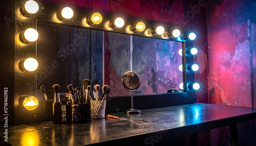 Makeup vanity with bright lights