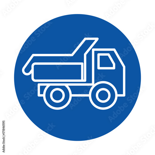 Outline of a Dump Truck Icon on a Simple Blue Background