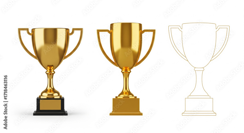 Fototapeta premium Gold Trophy Icon Set (3D and Flat)
