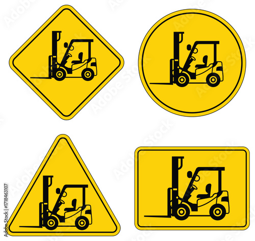 Safety Signs Indicating Forklift Operation in Various Shapes and Designs