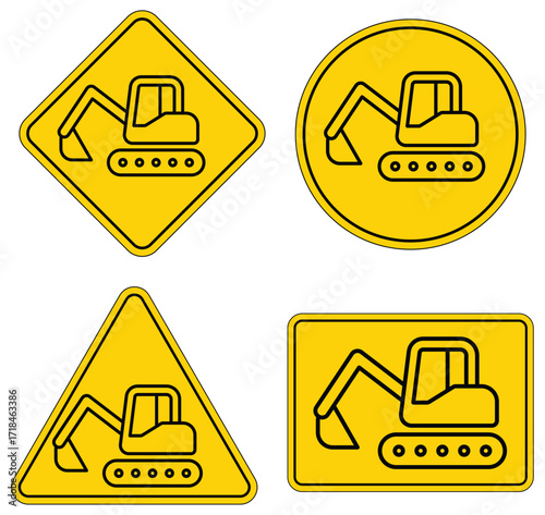 Excavator Warning Signs in Various Shapes for Construction Safety Awareness