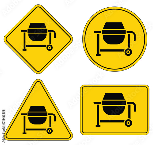 Set of Construction Safety Signs Featuring Concrete Mixer Icon